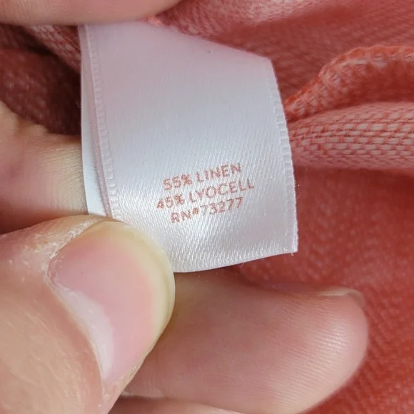 Lauren Conrad Salmon Colored Linen Tie Front V Neck 3/4 Sleeve Shirt - Picture 7 of 8